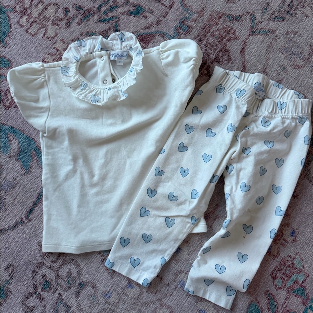 Kids White and Blue Heart Pajama Set